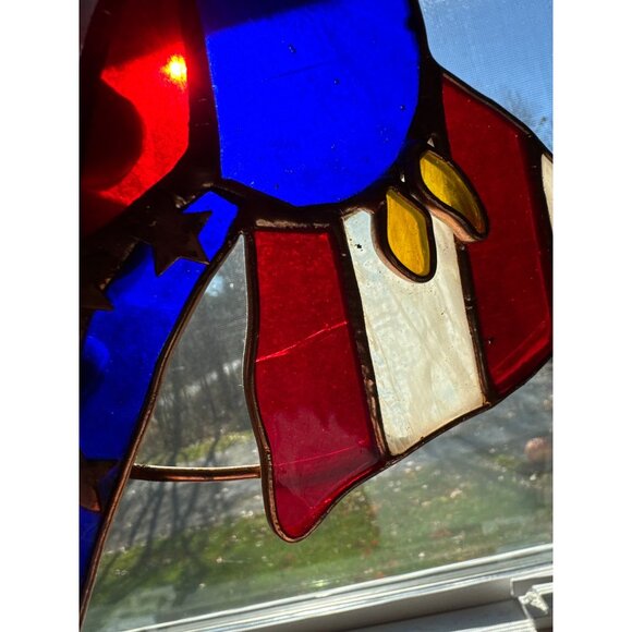 Real Stained Art Glass Patriotic Eagle Suncatcher Copper Frame Chain Americana - Picture 7 of 7